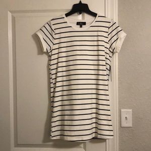 Black and Cream Striped Shirt Dress
